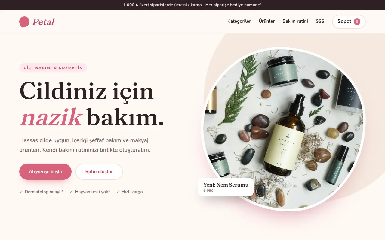Kozmetik E-Ticaret Web Sitesi — Petal
